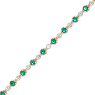 Lab-Created Emerald and Diamond Accent Bead Composite Link Bracelet in Sterling Silver with 14K Gold Plate - 7.25"