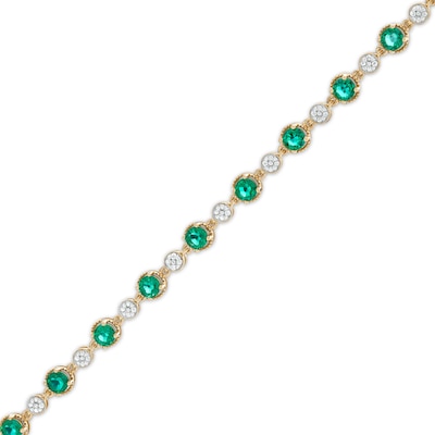 Lab-Created Emerald and Diamond Accent Bead Composite Link Bracelet in Sterling Silver with 14K Gold Plate - 7.25"