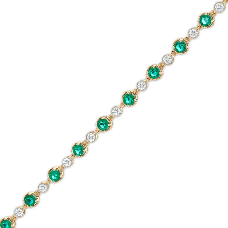 Lab-Created Emerald and Diamond Accent Bead Composite Link Bracelet in Sterling Silver with 14K Gold Plate - 7.25"