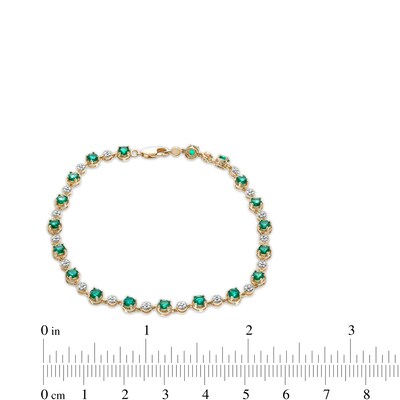 Lab-Created Emerald and Diamond Accent Bead Composite Link Bracelet in Sterling Silver with 14K Gold Plate - 7.25"