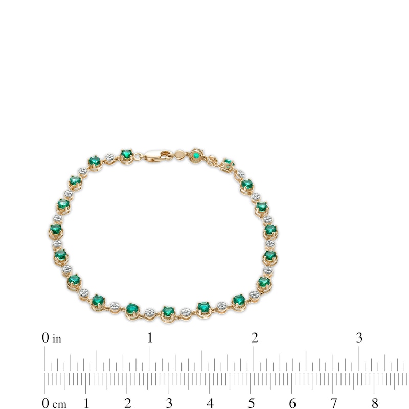 Lab-Created Emerald and Diamond Accent Bead Composite Link Bracelet in Sterling Silver with 14K Gold Plate - 7.25"