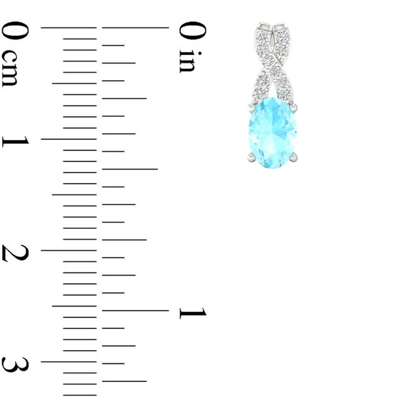 Oval Aquamarine and 0.08 CT. T.W. Diamond "X" Drop Earrings in 10K White Gold