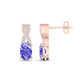 Oval Tanzanite and 0.08 CT. T.W. Diamond &quot;X&quot; Drop Earrings in 10K Rose Gold