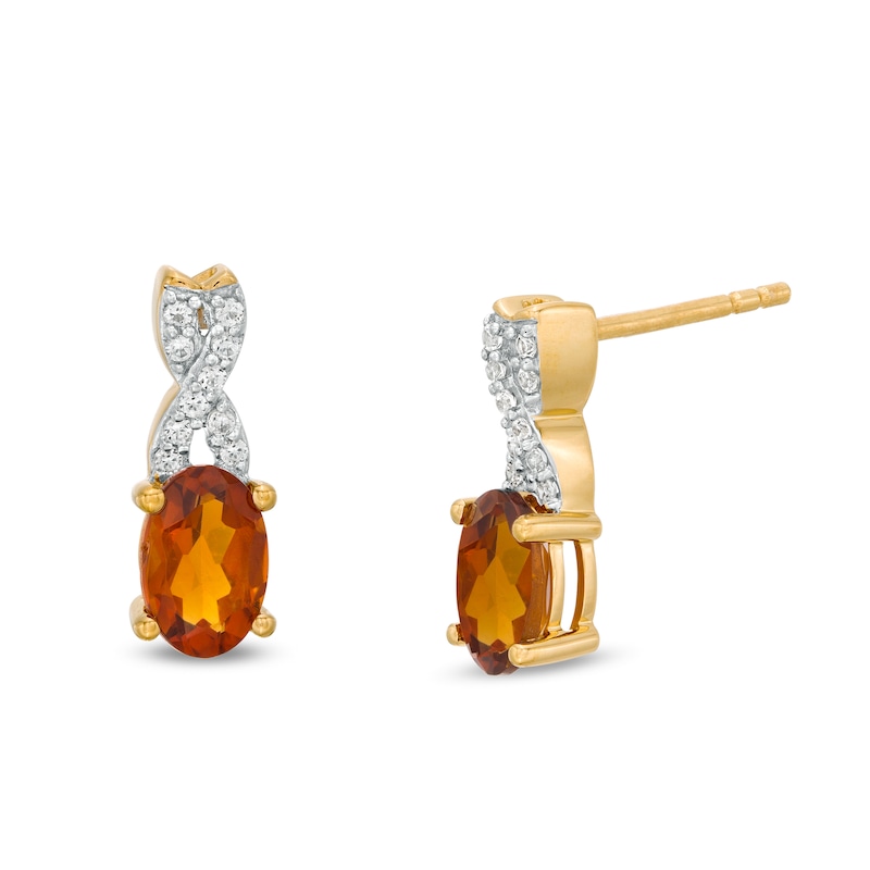 Oval Madeira Citrine and 0.08 CT. T.W. Diamond "X" Drop Earrings in 10K Gold|Peoples Jewellers