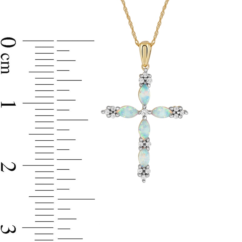 Marquise Lab-Created Opal and 0.08 CT. T.W. Diamond Cross Pendant in 10K Gold|Peoples Jewellers