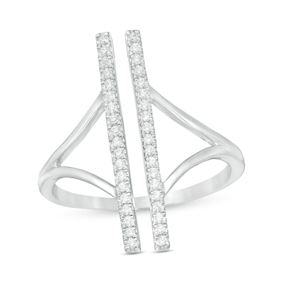 0.18 CT. T.W. Diamond Double Bar Open Split Shank Ring in Sterling Silver