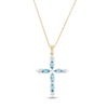 Thumbnail Image 0 of Marquise Swiss Blue Topaz and 0.08 CT. T.W. Diamond Cross Pendant in 10K Gold