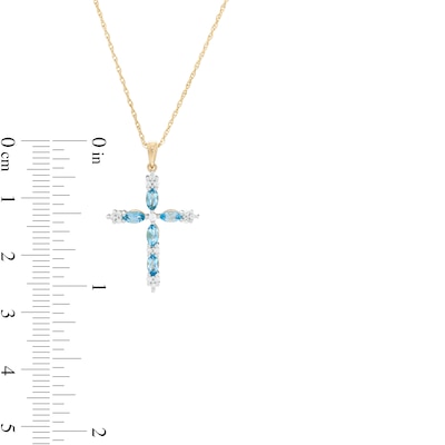 Marquise Swiss Blue Topaz and 0.08 CT. T.W. Diamond Cross Pendant in 10K Gold