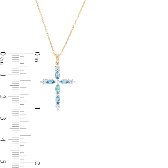 Marquise Swiss Blue Topaz and 0.08 CT. T.W. Diamond Cross Pendant in 10K Gold