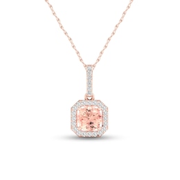 5.0mm Morganite and 0.10 CT. T.W. Diamond Octagonal Frame Pendant in 10K Rose Gold