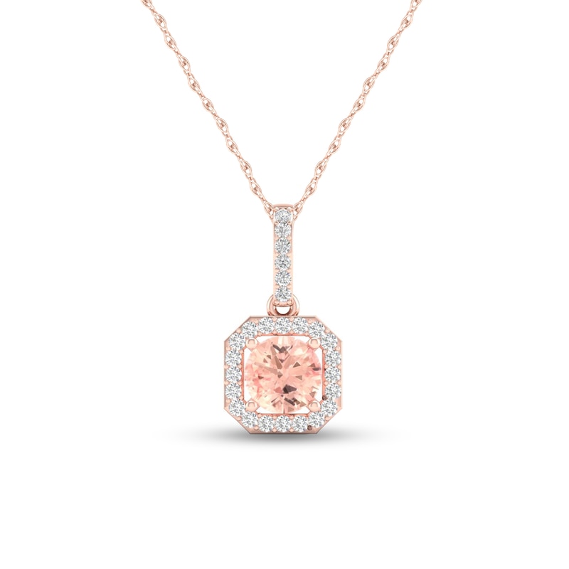 5.0mm Morganite and 0.10 CT. T.W. Diamond Octagonal Frame Pendant in 10K Rose Gold|Peoples Jewellers