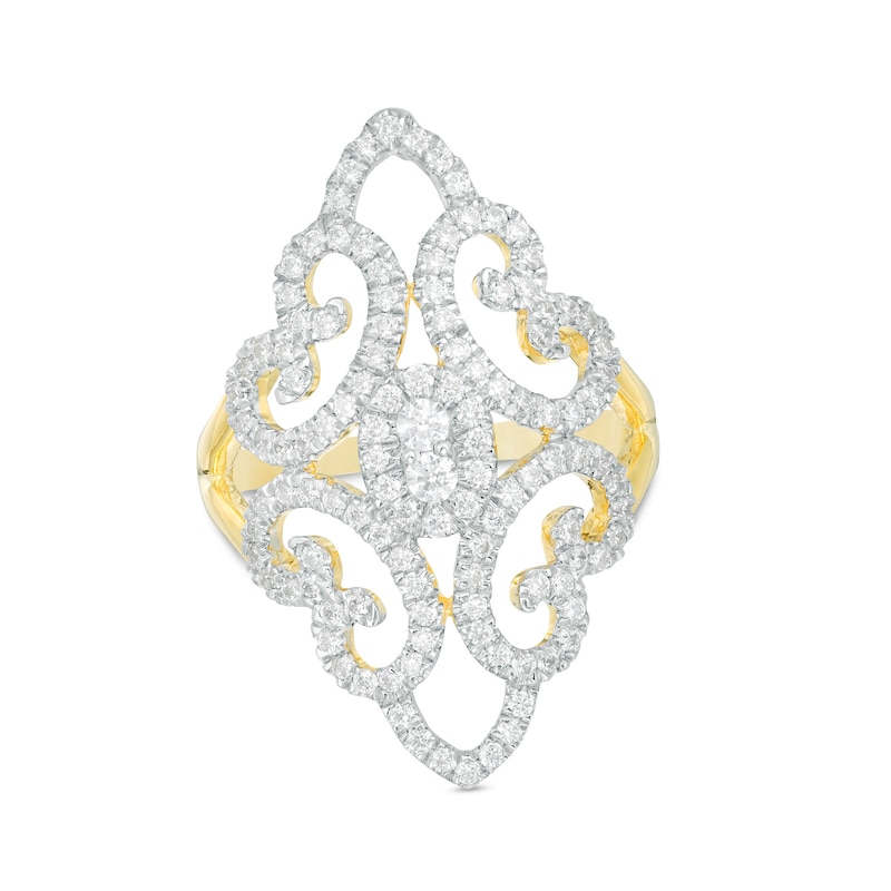 0.95 CT. T.W. Diamond Marquise Filigree Swirl Ring in 10K Gold|Peoples Jewellers