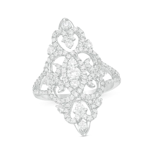 0.95 CT. T.W. Diamond Marquise Filigree Ring in 10K White Gold