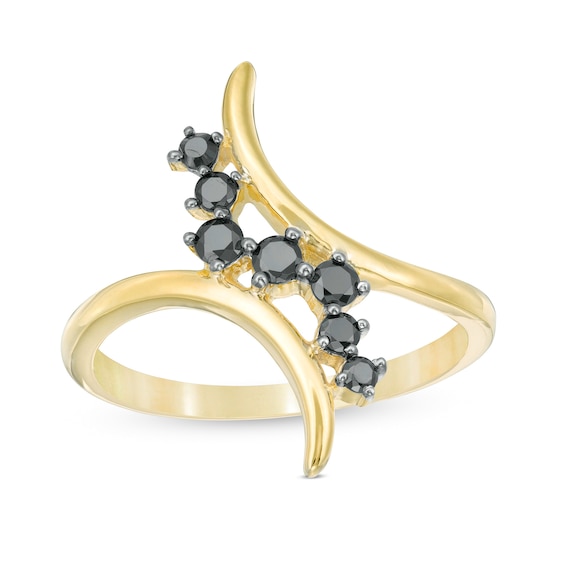 0.23 CT. T.W. Black Diamond Curve Bypass Ring in 10K Gold