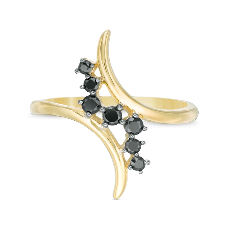 0.23 CT. T.W. Black Diamond Curve Bypass Ring in 10K Gold