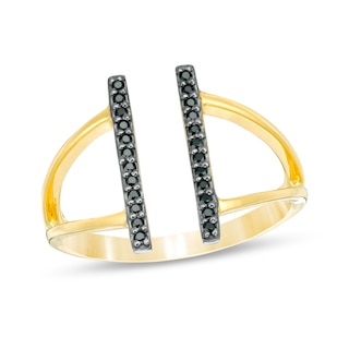 0.11 CT. T.W. Black Diamond Double Bar Open Split Shank Ring in 10K Gold