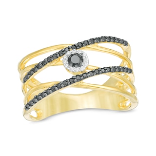 0.29 CT. T.W. Enhanced Black and White Diamond Frame Orbit Ring in 10K Gold