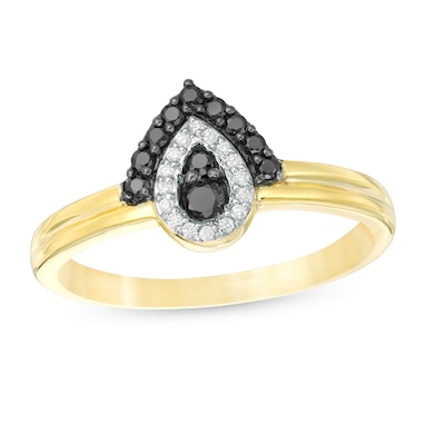 0.23 CT. T.W. Enhanced Black and White Diamond Teardrop Frame Ring in 10K Gold