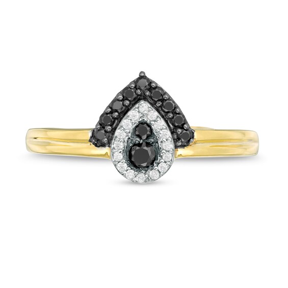 0.23 CT. T.W. Enhanced Black and White Diamond Teardrop Frame Ring in 10K Gold