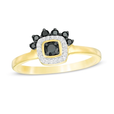 0.23 CT. T.W. Enhanced Black and White Diamond Cushion Frame Promise Ring in 10K Gold