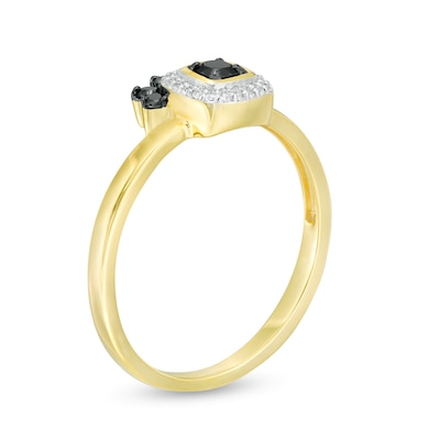 0.23 CT. T.W. Enhanced Black and White Diamond Cushion Frame Promise Ring in 10K Gold