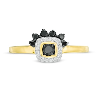 0.23 CT. T.W. Enhanced Black and White Diamond Cushion Frame Promise Ring in 10K Gold