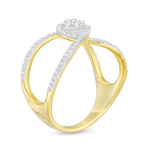 0.29 CT. T.W. Quad Diamond Geometric Open Crossover Ring in 10K Gold