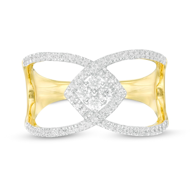 0.29 CT. T.W. Quad Diamond Geometric Open Crossover Ring in 10K Gold|Peoples Jewellers