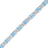 Thumbnail Image 0 of Baguette-Cut Swiss Blue Topaz and 0.05 CT. T.W. Diamond Square Bracelet in Sterling Silver - 7.25"