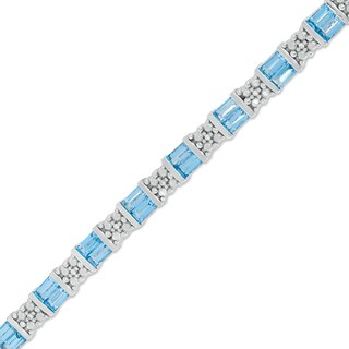 Baguette-Cut Swiss Blue Topaz and 0.05 CT. T.W. Diamond Square Bracelet in Sterling Silver - 7.25"