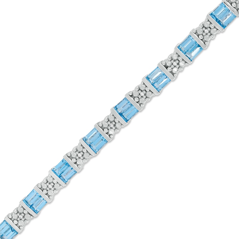 Baguette-Cut Swiss Blue Topaz and 0.05 CT. T.W. Diamond Square Bracelet in Sterling Silver - 7.25"|Peoples Jewellers