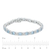 Thumbnail Image 1 of Baguette-Cut Swiss Blue Topaz and 0.05 CT. T.W. Diamond Square Bracelet in Sterling Silver - 7.25"