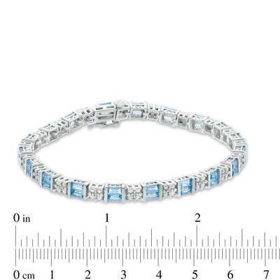 Baguette-Cut Swiss Blue Topaz and 0.05 CT. T.W. Diamond Square Bracelet in Sterling Silver - 7.25"