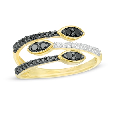 0.29 CT. T.W. Enhanced Black and White Diamond Marquise Multi Wrap Ring in 10K Gold