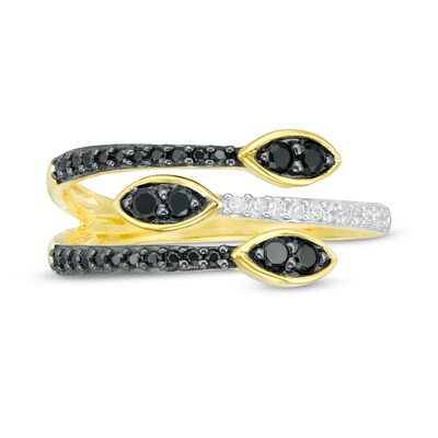 0.29 CT. T.W. Enhanced Black and White Diamond Marquise Multi Wrap Ring in 10K Gold