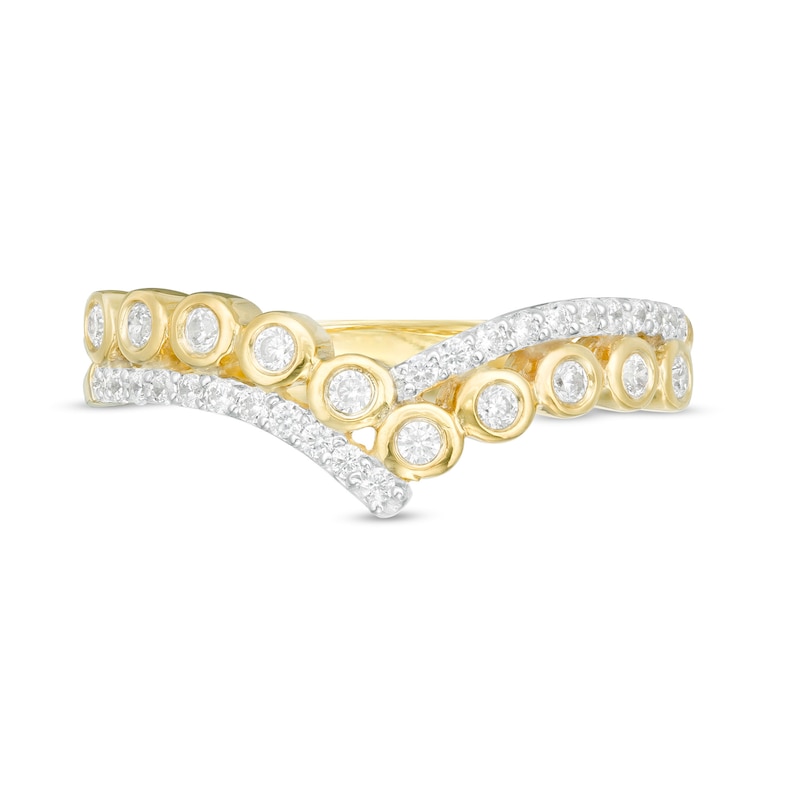 0.18 CT. T.W. Diamond Chevron Double Row Crossover Ring in 10K Gold|Peoples Jewellers