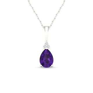 Pear-Shaped Amethyst and Diamond Accent Tri-Top Pendant in 10K White Gold