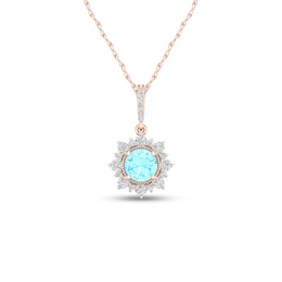 5.0mm Aquamarine and 0.08 CT. T.W. Diamond Sun Frame Vintage-Style Pendant in 10K Rose Gold