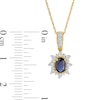 Thumbnail Image 3 of Oval Blue Sapphire and 0.08 CT. T.W. Diamond Sun Frame Vintage-Style Pendant in 10K Gold