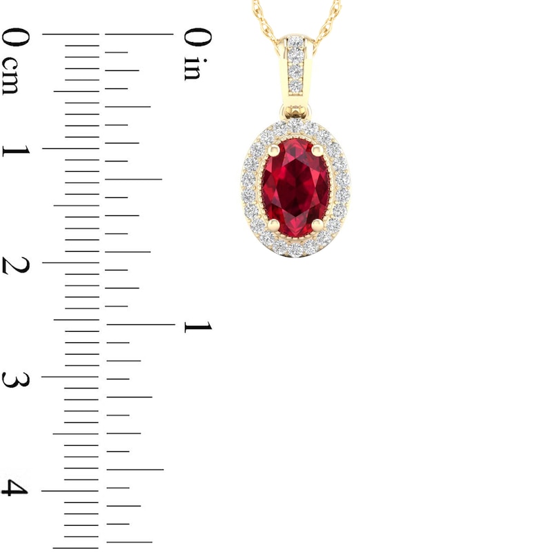 Oval Ruby and 0.08 CT. T.W. Diamond Frame Pendant in 10K Gold|Peoples Jewellers