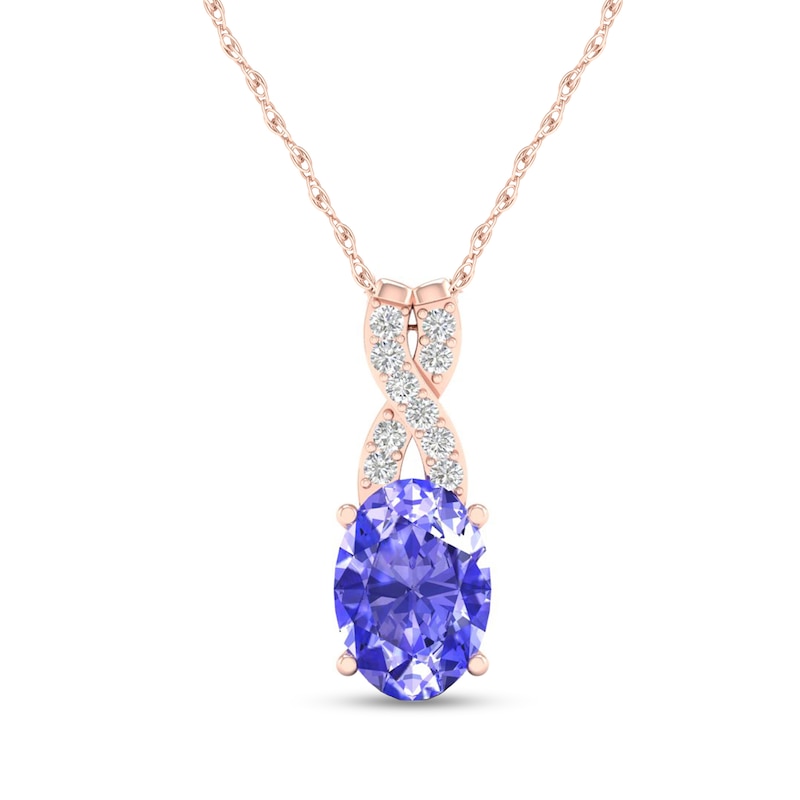 Oval Tanzanite and 0.04 CT. T.W. Diamond "X" Drop Pendant in 10K Rose Gold|Peoples Jewellers