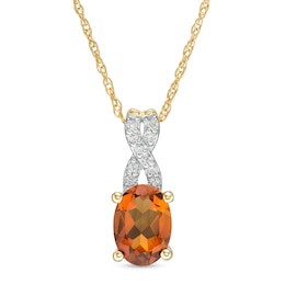 Oval Madeira Citrine and 0.04 CT. T.W. Diamond &quot;X&quot; Drop Pendant in 10K Gold