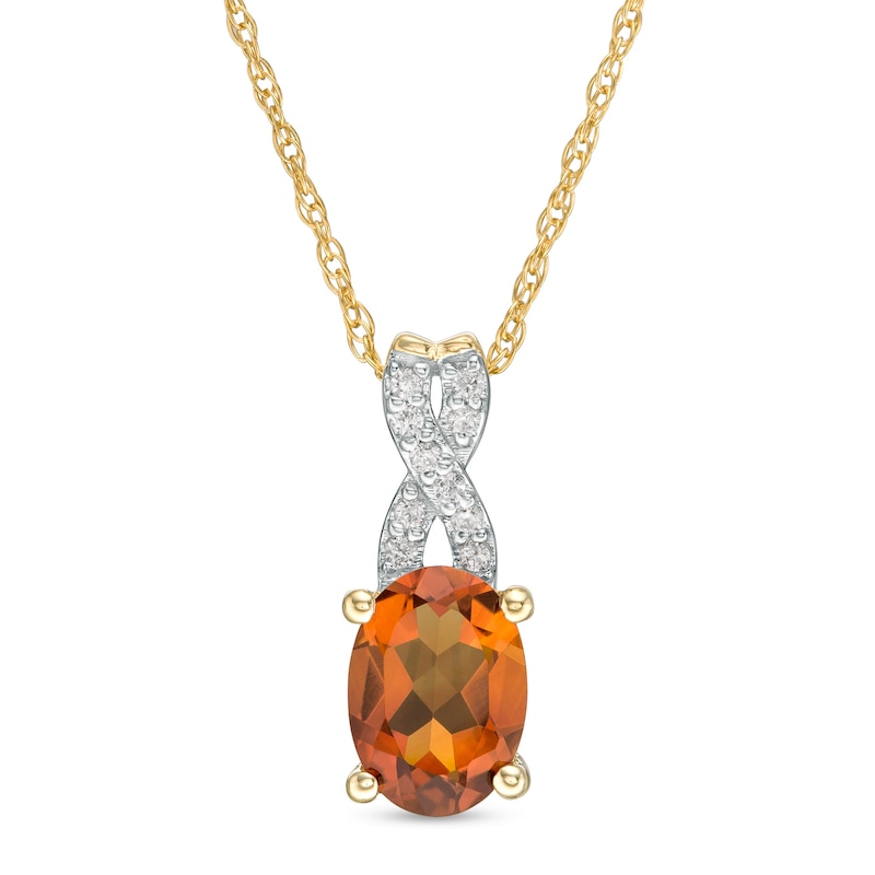 Oval Madeira Citrine and 0.04 CT. T.W. Diamond "X" Drop Pendant in 10K Gold|Peoples Jewellers