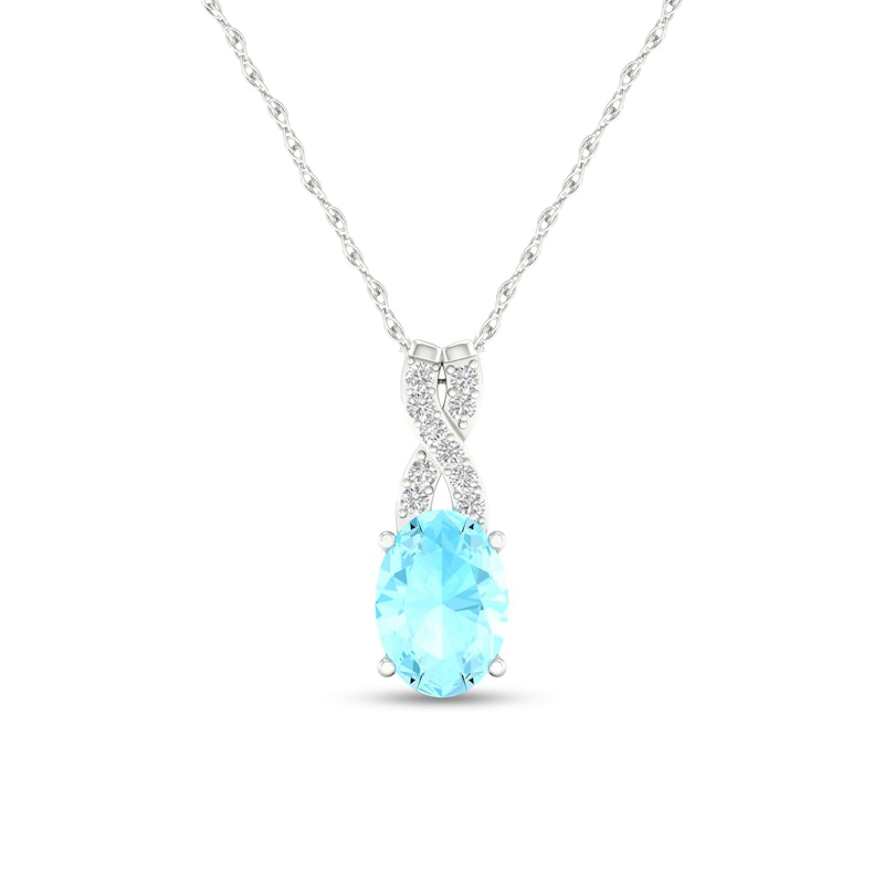Oval Aquamarine and 0.04 CT. T.W. Diamond "X" Drop Pendant in 10K White Gold|Peoples Jewellers