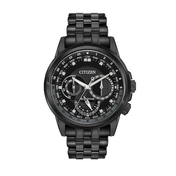 Men's Citizen Eco-Drive® Calendrier Black IP Watch with Black Dial (Model : BU2027-54E)