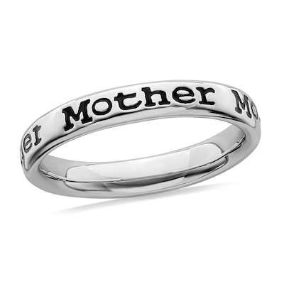 Stackable Expressions™ 3.5mm Black Enamel "Mother" Ring in Sterling Silver