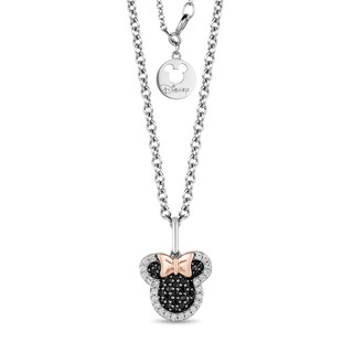 Mickey Mouse & Minnie Mouse 0.23 CT. T.W. Enhanced Black and White Diamond Pendant in Sterling Silver and 10K Gold - 19"