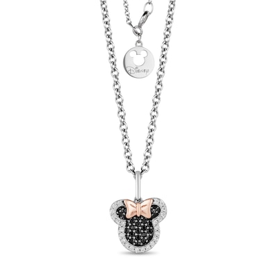 Mickey Mouse & Minnie Mouse 0.23 CT. T.W. Enhanced Black and White Diamond Pendant in Sterling Silver and 10K Gold - 19"