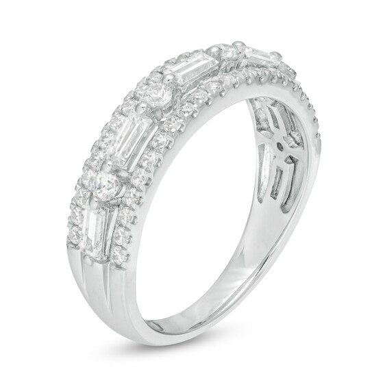 0.69 CT. T.W. Baguette and Round Diamond Multi-Row Anniversary Ring in 14K White Gold