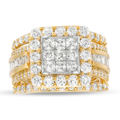 3.00 CT. T.W. Princess-Cut Composite Diamond Frame Multi-Row Engagement Ring in 10K Gold